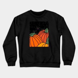 Night time in the Halloween pumpkin patch with four cats Crewneck Sweatshirt